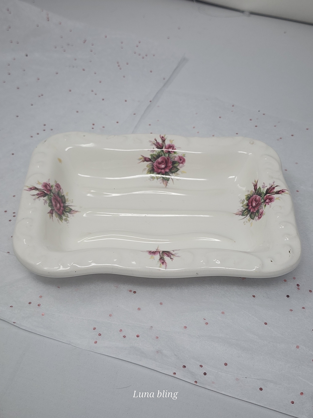 Athena White Ceramic Tray with Blue Maker Mark